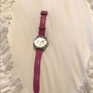 Silver coach watch with pink leather band